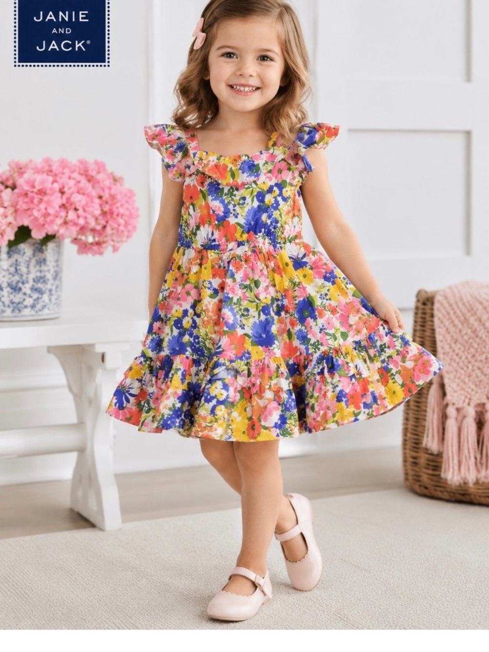 Janie and Jack Multicolor Floral Ruffle Dress